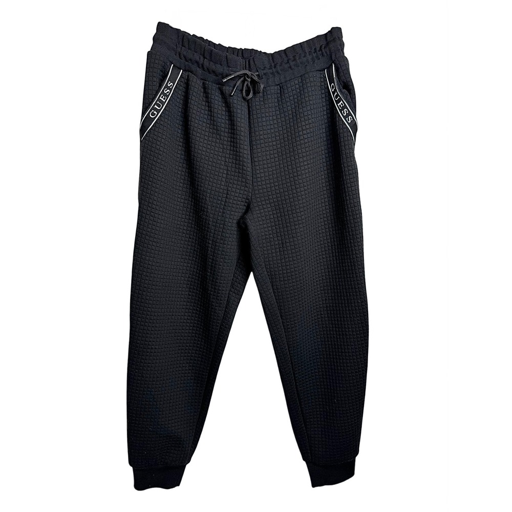 Guess Mens Black Waffle Knit Joggers Logo Tape Sweatpants XL